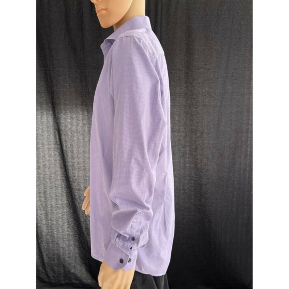 Eton Men's Shirt Lilac Button Up Long Sleeve Slim Fit Cotton Casual Dress 44 - Picture 7 of 10